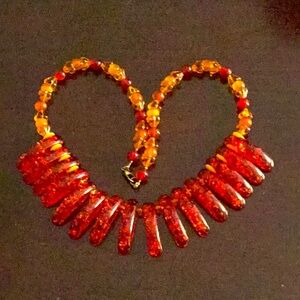 Red- Brown Amber Color Beads Necklace